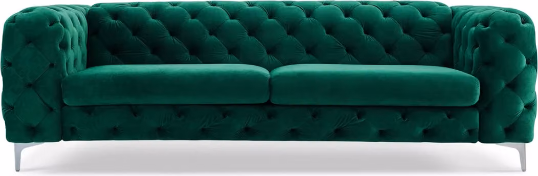 Dreisitzer Grün Chesterfield Sofa Samt Möbel Textil Stoff Wohnzimmer Couch