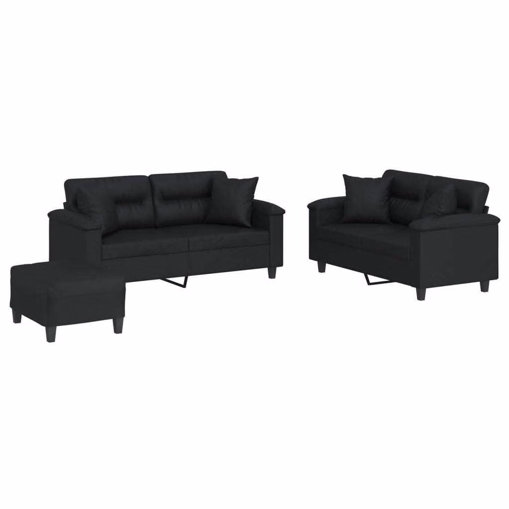 Set di Divani 3 pz con Cuscini Nero in Pelle finta