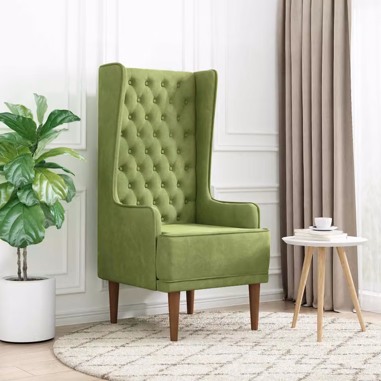 Sedia Chesterfield vidaXL in velluto verde con schienale alto trapuntato a bottoni e braccioli