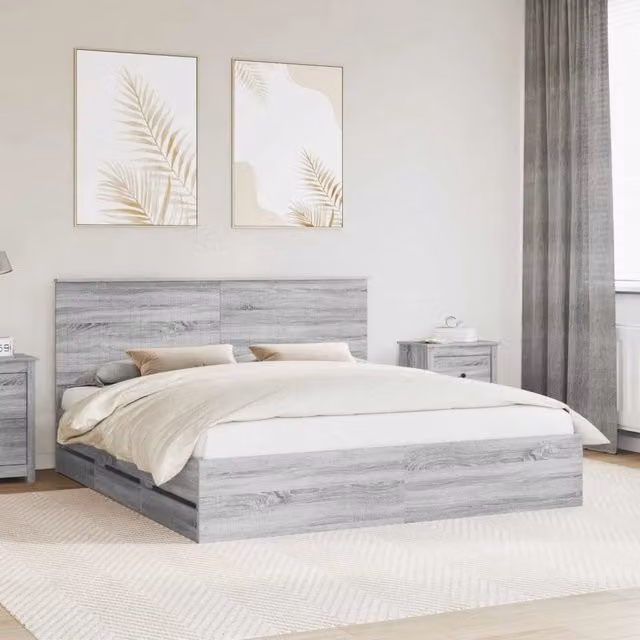 Struttura del letto con cassetto-Giroletto con contenitore-Rete del Letto Grigio Sonoma 180 x 200 cm 941127
