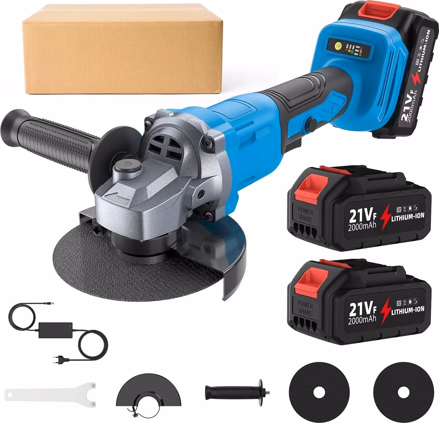 Smerigliatrice angolare a batteria da 125 mm - Motore brushless - 3 velocità - Sistema a 18V - Adatta per legno e metallo - Set con 2 batterie