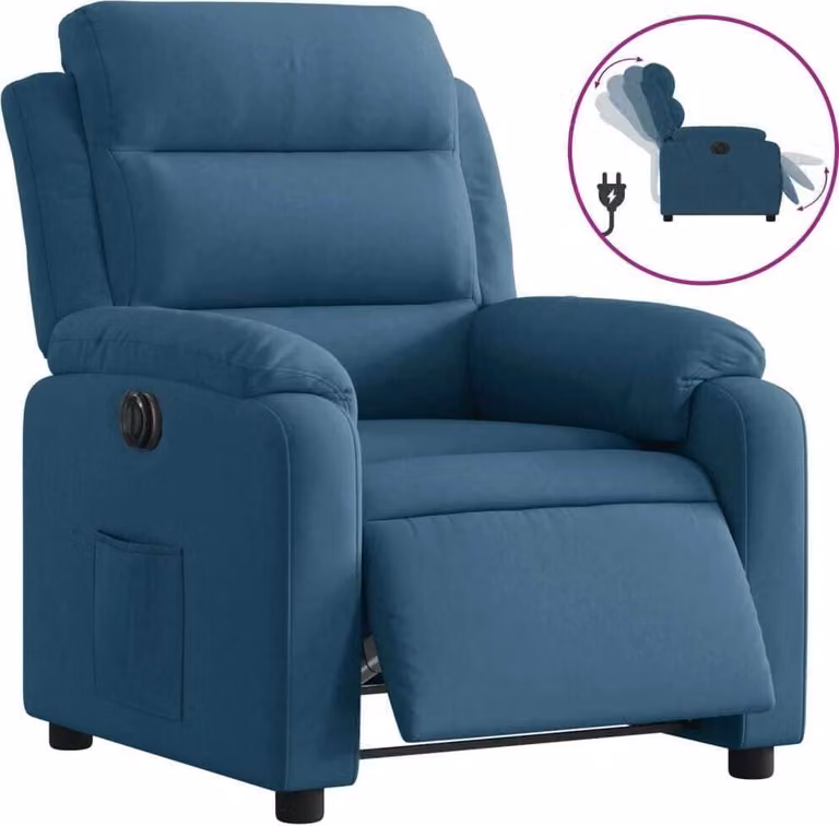 Poltrona Reclinabile Elettrica Blu in Velluto