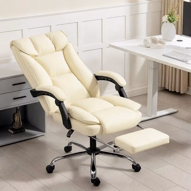 Sedia da ufficio ergonomica 66x72x121 cm beige – schienale reclinabile, poggiapiedi