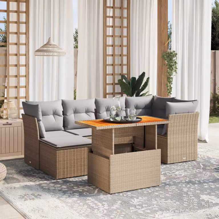 vidaXL Set Divani da Giardino 7 pz in Polyrattan con Cuscini Beige e Grigio per Terrazza e Giardino