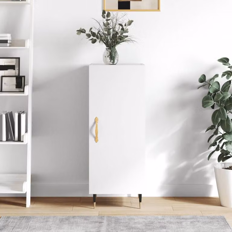 Credenza moderna vidaXL Bianco Lucido in legno e metallo, sospesa, L/P/H: 34,5 x 34 x 90 cm