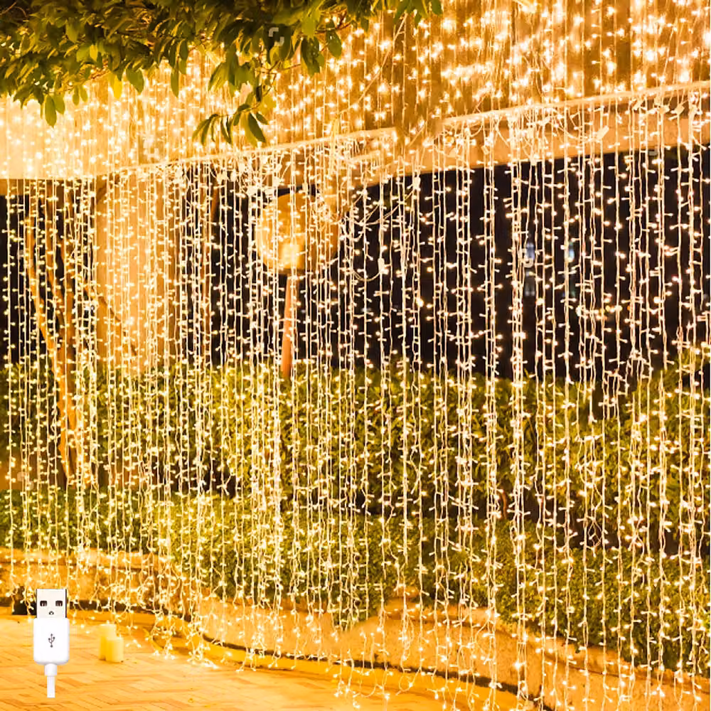 2x2M luce tenda bianco caldo 192 LED fata luci indoor outdoor, USB fata luci tenda per Natale festa di nozze finestra parete balcone decorazione