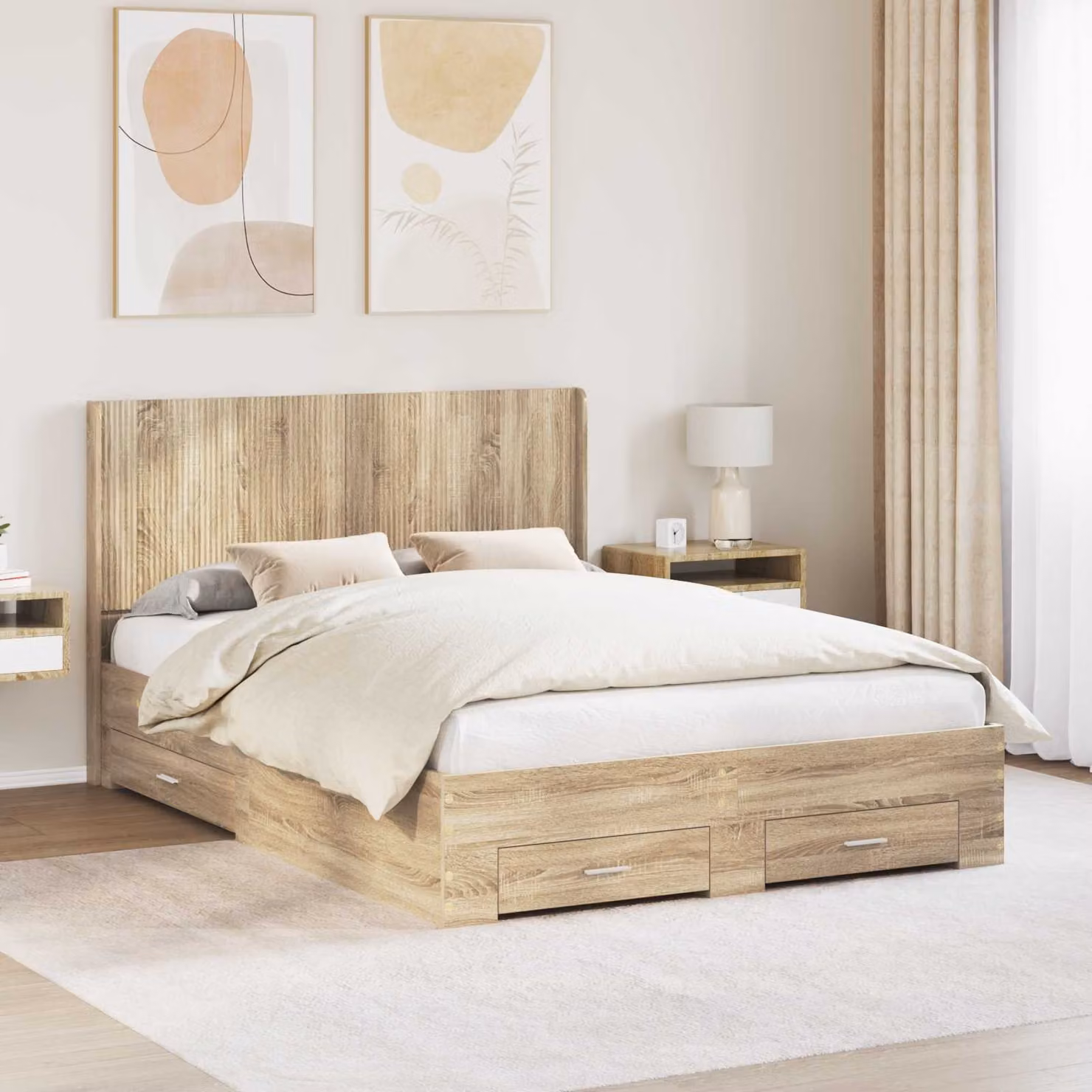 Letto con contenitore e testata vidaXL in legno Rovere Sonoma marrone L: 150 cm, P: 200 cm, H: 156,5 cm