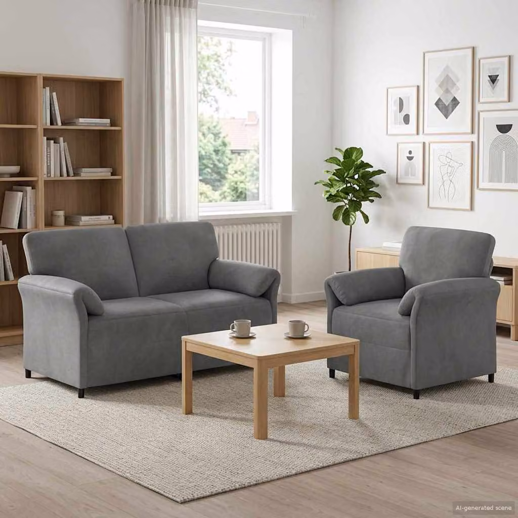 Set di 2 divani moderni vidaXL in velluto grigio scuro con struttura in metallo e cuscini inclusi per il tuo soggiorno