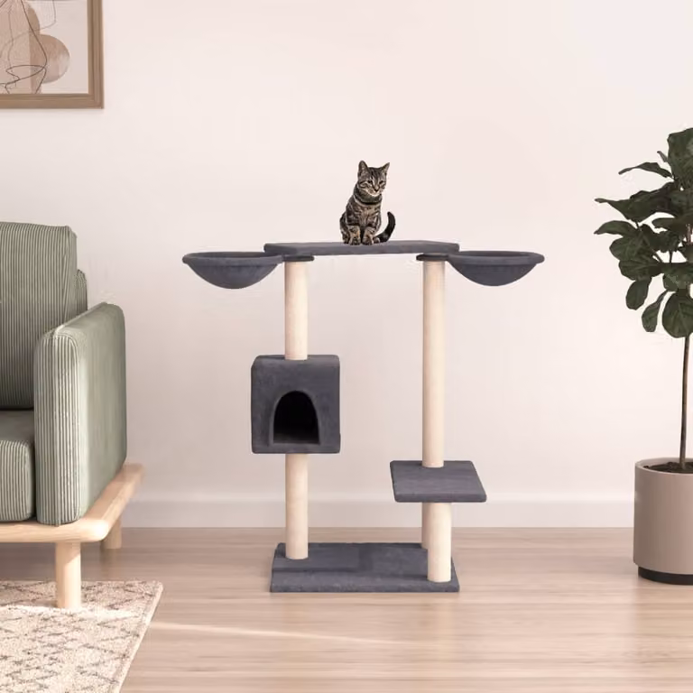 Albero per gatti vidaXL con tiragraffi in sisal e cuccia, colore grigio, Altezza: 82 cm