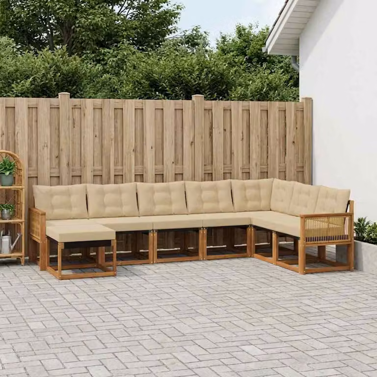 Set di divani da esterno vidaXL 8 pz in legno di acacia con cuscini beige e marrone per giardino e terrazza