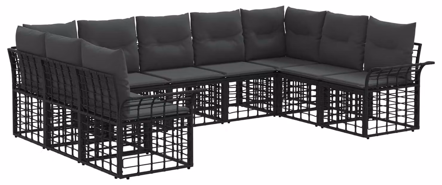 Set di divani da esterno 9 pcs Nero e Grigio scuro Poliestere