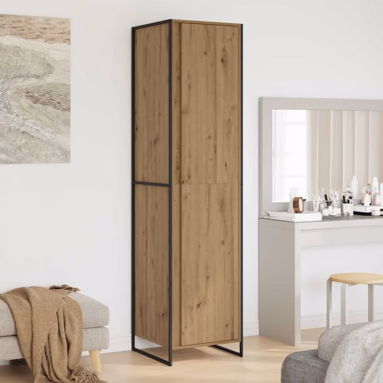 Armadio in stile industriale vidaXL in legno e metallo color rovere, L: 50 cm, P: 50 cm, H: 200 cm