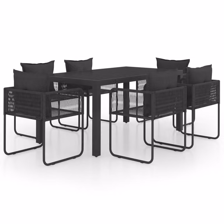 Set da Pranzo da Giardino 7 pz in Rattan PVC Nero