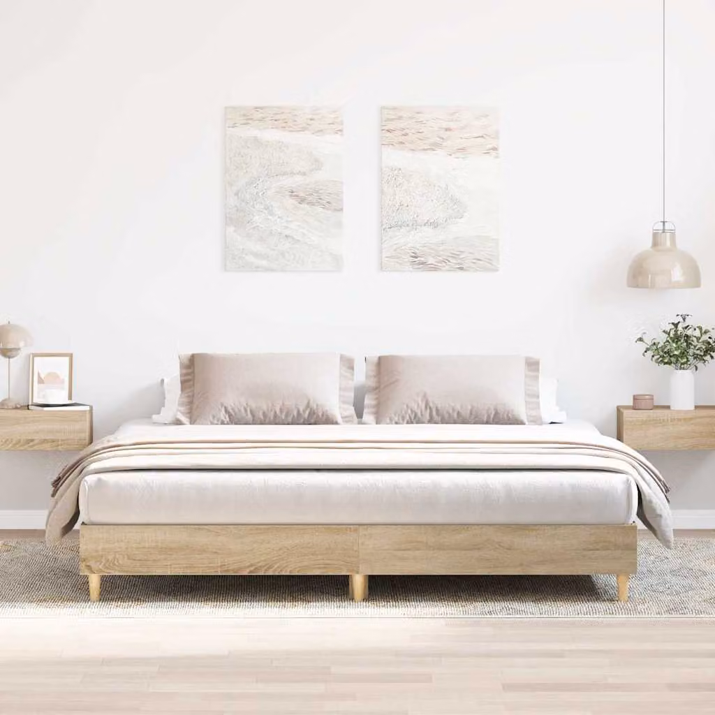 vidaXL Giroletto senza Materasso in Rovere Sonoma e Legno, L/P: 160 x 200 cm