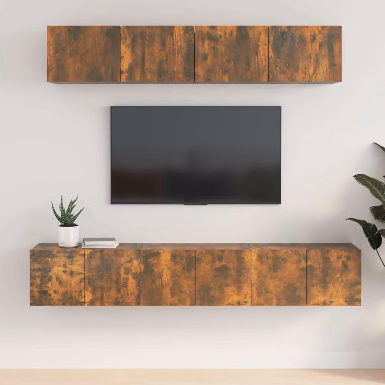 Set di mobili porta TV vidaXL in legno multistrato color rovere fumo, design classico a parete per soggiorno, L: 80 cm, P: 30 cm, H: 30 cm