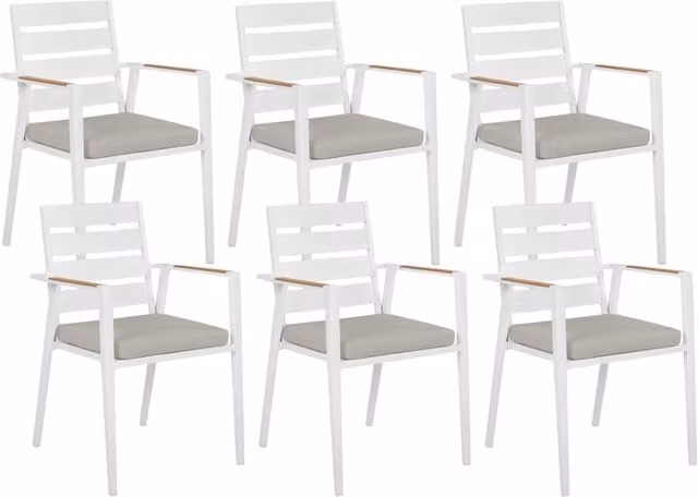 Set di 6 sedie da giardino BELIANI con struttura in metallo bianco e cuscini grigi, design moderno e impilabile
