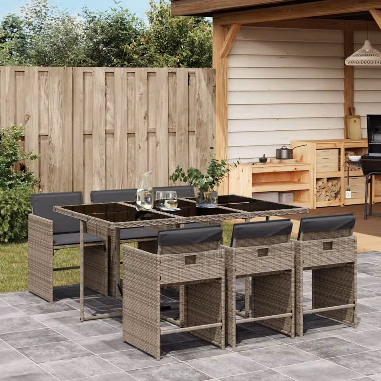 vidaXL Set da Pranzo da Giardino 7 pz in Polyrattan e Vetro Grigio e Nero