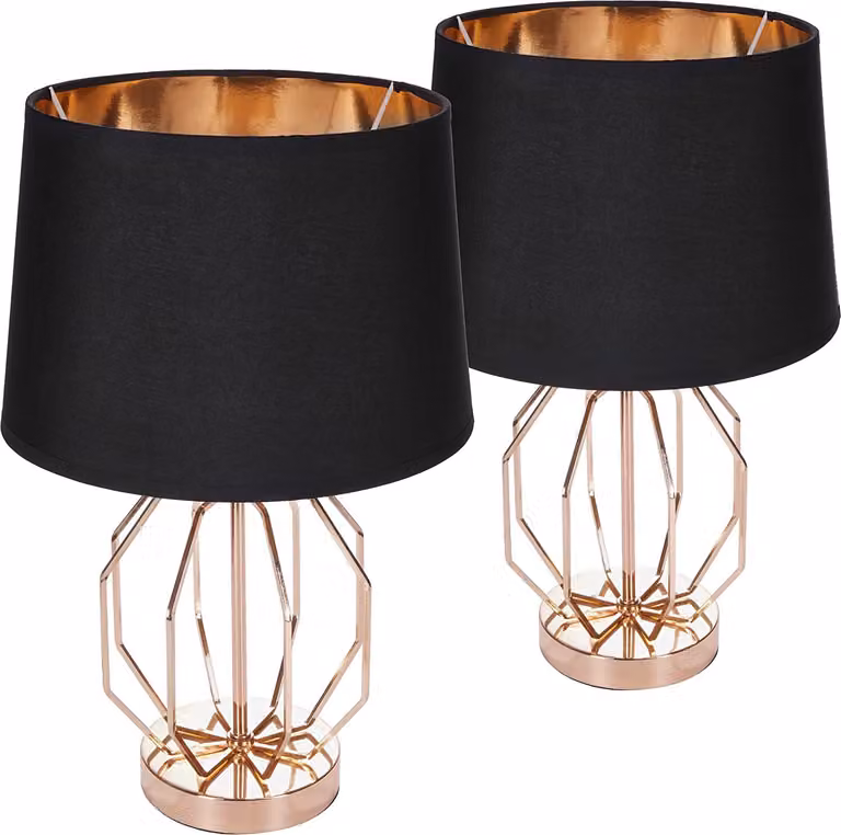 Set di 2 lampade da tavolo o da comodino BRUBAKER Motivo a reticolo vintage - Lampade da tavolo moderne con base in metallo - Altezza 45 cm, oro nero
