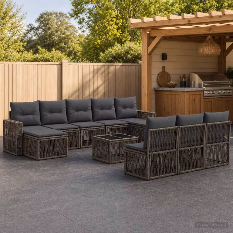 Set Divano da Giardino vidaXL 11 pz in Polyrattan Grigio e Antracite con Cuscini e Tavolino