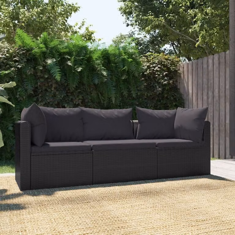 Maison Exclusive - Set da giardino composto da 3 pezzi, con cuscini, in rattan sintetico nero