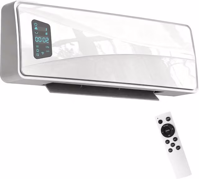 Stufa in ceramica a parete HOMCOM da 2000W con telecomando, timer e 3 modalità, Bianco