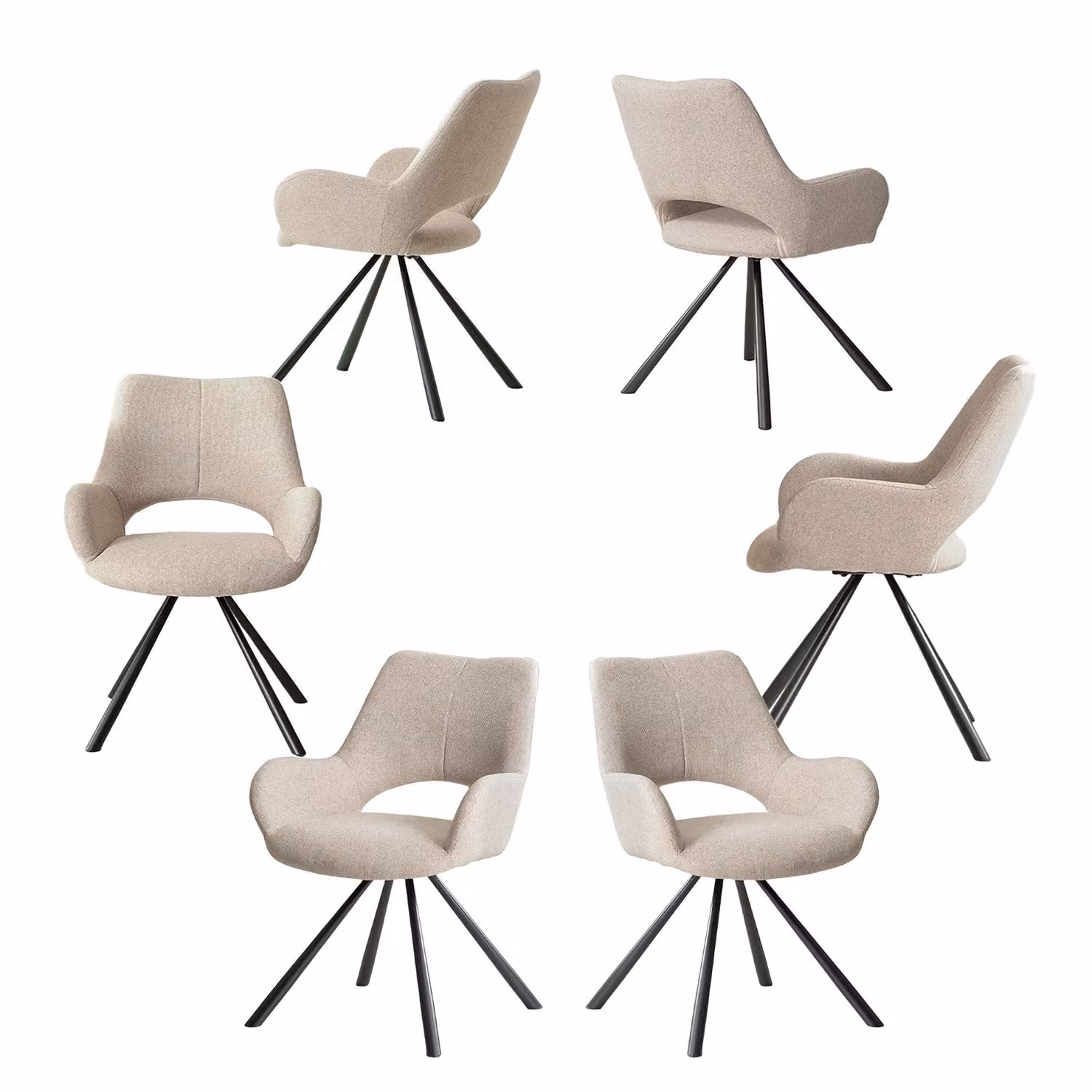 Meubles Cosy - Set da 6 sedie da pranzo in stile scandinavo con braccioli in tessuto beige - BETH