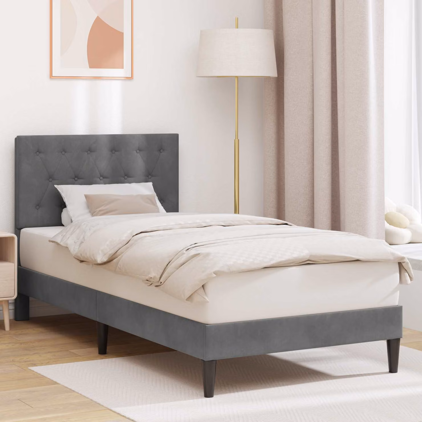 Struttura del letto moderna vidaXL in velluto grigio con doghe in legno L/P/H: 202 x 100 x 96 cm