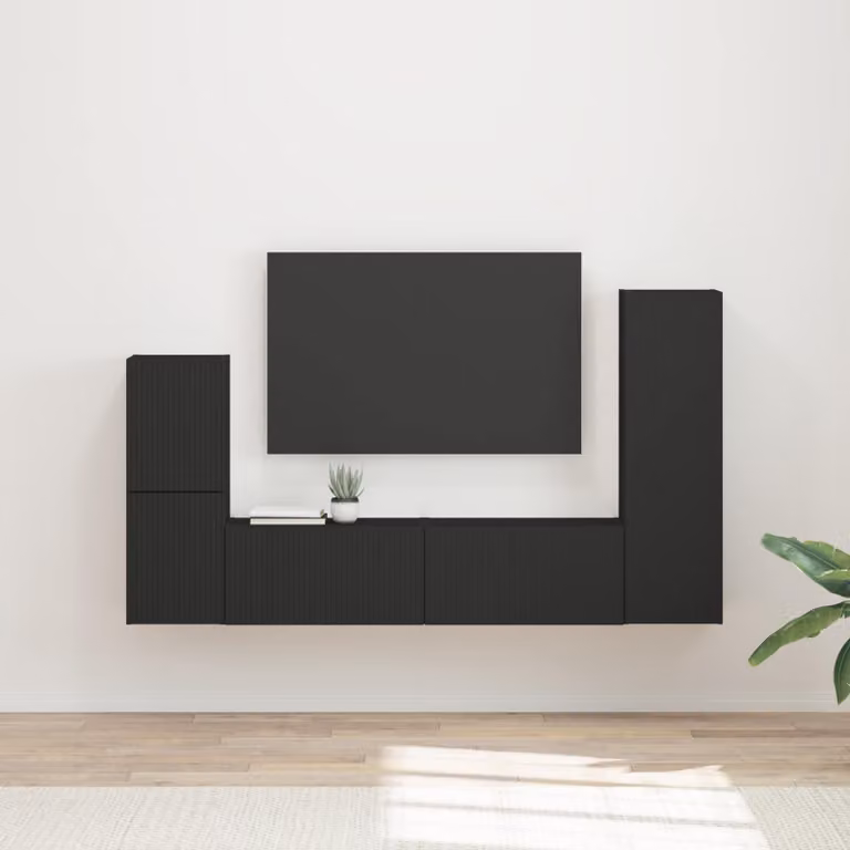 Set mobile TV moderno vidaXL in MDF nero lucido, 4 pezzi
