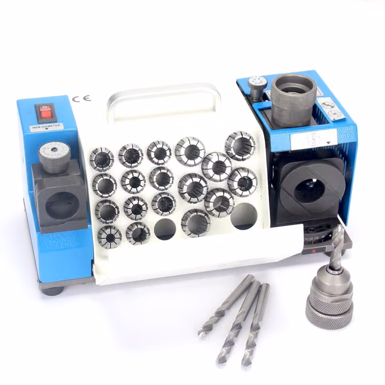 Macchina per affilare punte da trapano, da 3 a 20 mm, angolo da 95 a 135°, con 18 mandrini