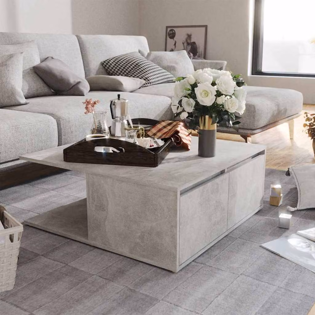 vidaXL Tavolino da Salotto Moderno Quadrato in Legno e Composito Grigio L: 80 cm, P: 80 cm, H: 31 cm