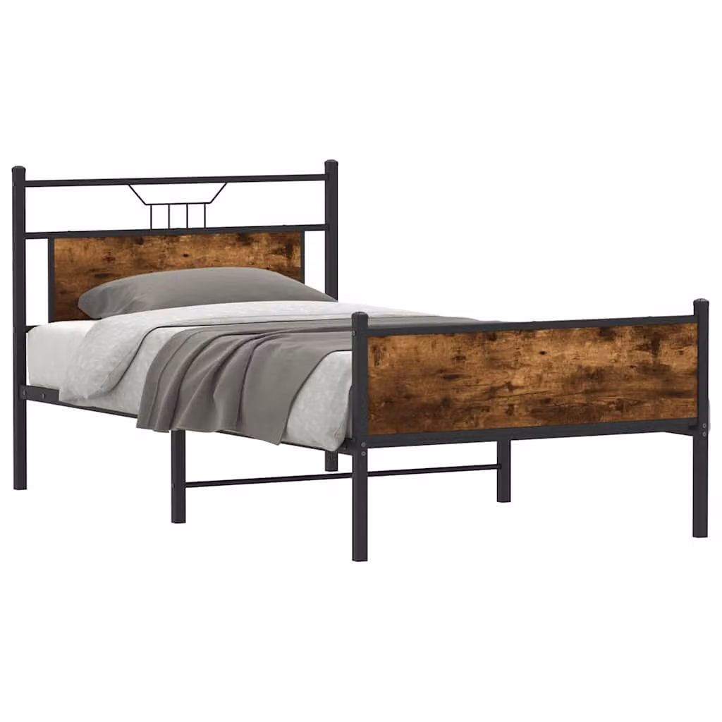 vidaXL Giroletto senza Materasso in Rovere Fumo e Metallo, L/P/H: 107 x 207 x 91,5 cm