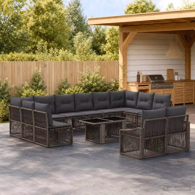 Set Divano da Giardino vidaXL a forma a U in Polyrattan con Cuscini, Colore Grigio e Antracite – 1