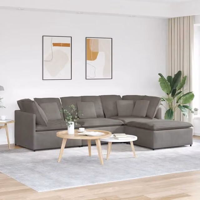 Divano Modulare con Poggiapiedi e Cuscini Grigio Chiaro 3321317