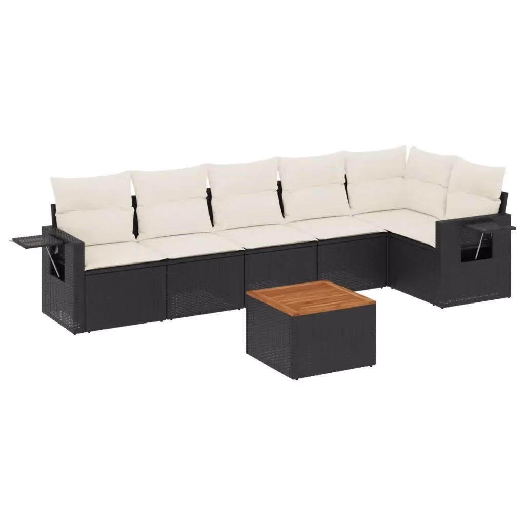 vidaXL Set Divano da Giardino a L con Polyrattan e Cuscini, 7 Pezzi, Nero – 2