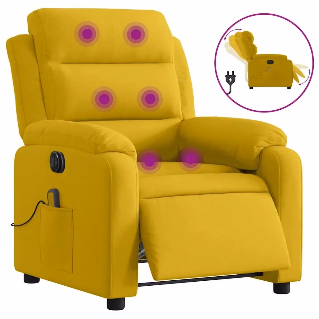Poltrona Reclinabile Elettrica vidaXL in Velluto Giallo con Braccioli e Imbottitura in Schiuma – 2