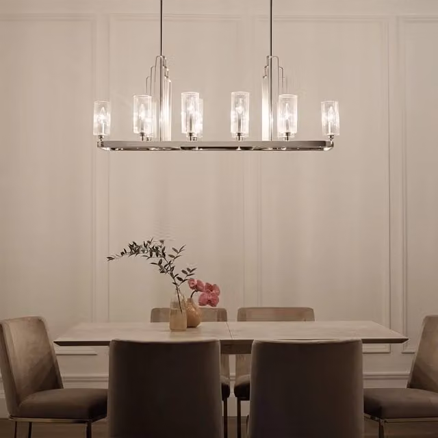 Lampadario a soffitto KICHLER in metallo argento e vetro trasparente con 10 luci E14 in stile Art Deco