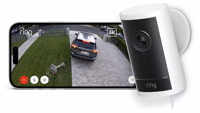 Telecamera da esterno Amazon Ring Pro, con alimentazione a corrente, telecamera IP di sicurezza, per uso esterno, con cavo, da montare a soffitto o a parete, colore bianco, modello Tower