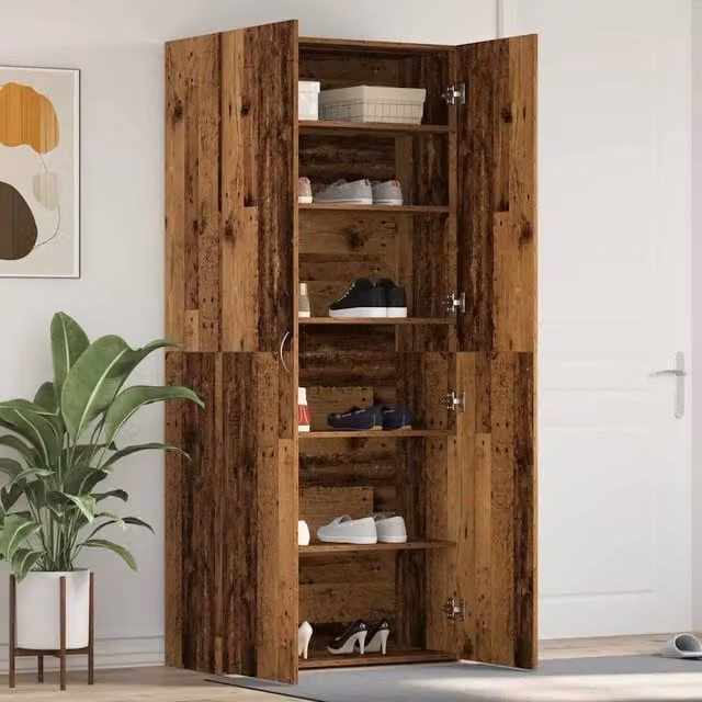 Mobile per scarpe vidaXL in legno marrone con ante a battente L: 80 cm, P: 35.5 cm, H: 180 cm