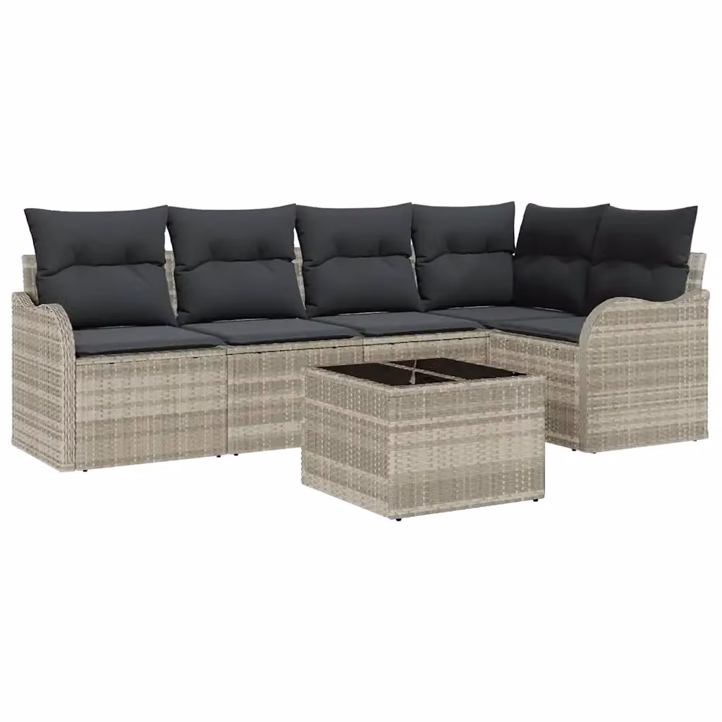 Set Divano da Giardino a L vidaXL 6 pz Grigio con Cuscini e Tavolino in Polyrattan e Metallo – 2