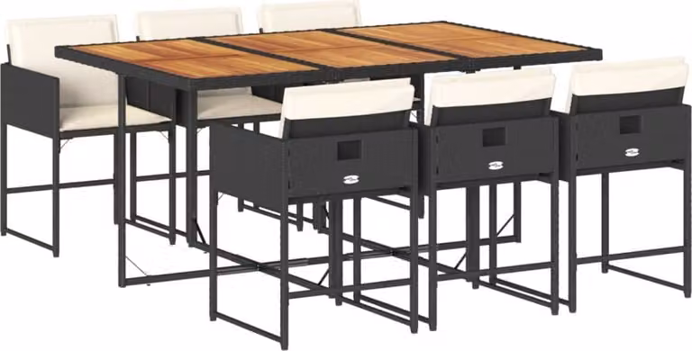 Set da Pranzo da Giardino 7 pz Nero con Cuscini in Polyrattan
