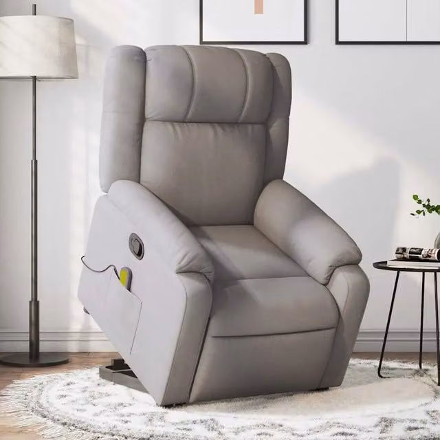 Poltrona Alzapersona Reclinabile con Assistenza Elettrica vidaXL in Tessuto e Finta Pelle Beige e Grigio