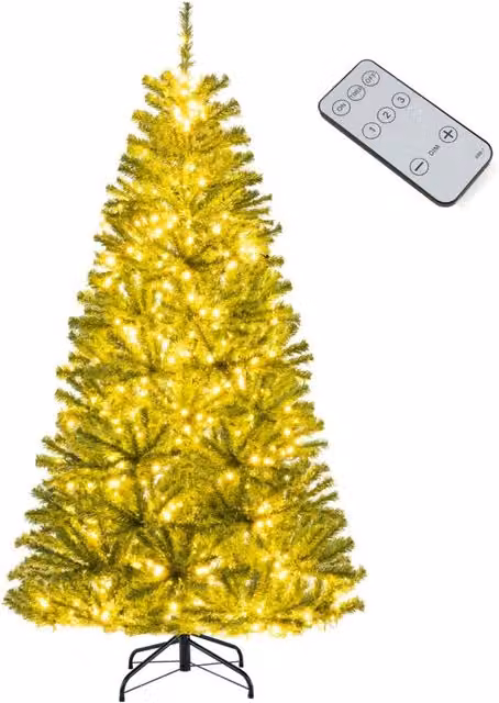 Albero di Natale artificiale pre-illuminato Design Mania Verde con 700 luci LED bianco caldo e modalità regolabili, Altezza: 180 cm
