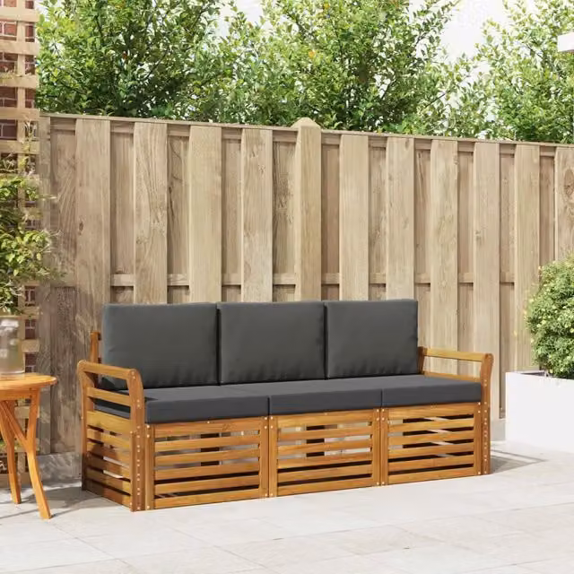 Set divani 3 pz Naturale e Antracite Legno di Acacia Massello 3374292