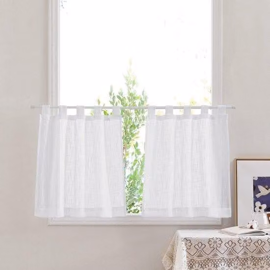 Tende in tessuto poliestere leggero e traslucido, set composto da 2 pezzi, dimensioni 60 x 120 cm, colore bianco