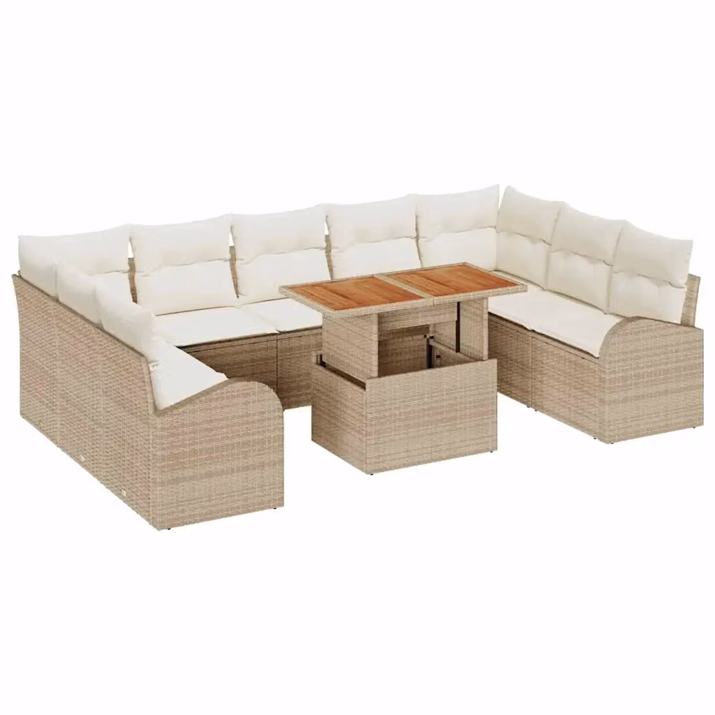 Set Divano da Giardino vidaXL 10 Pezzi Beige con Cuscini e Struttura in Metallo e Rattan – 2