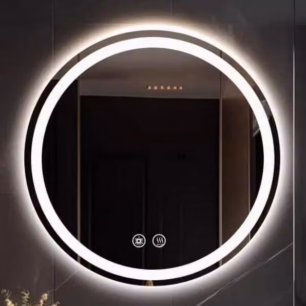 Specchio da bagno rotondo Costway con LED dimmerabili a 3 colori e funzione memoria, Nero, L: 60 cm, H: 60 cm