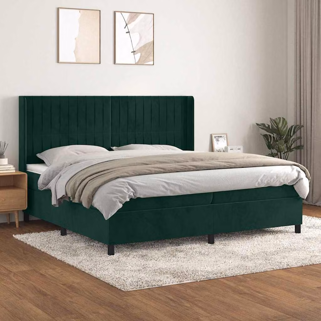 vidaXL Letto Ibrido con Giroletto a Molle e Materasso in Velluto Verde Scuro e Bianco, L/P: 200 x 200 cm