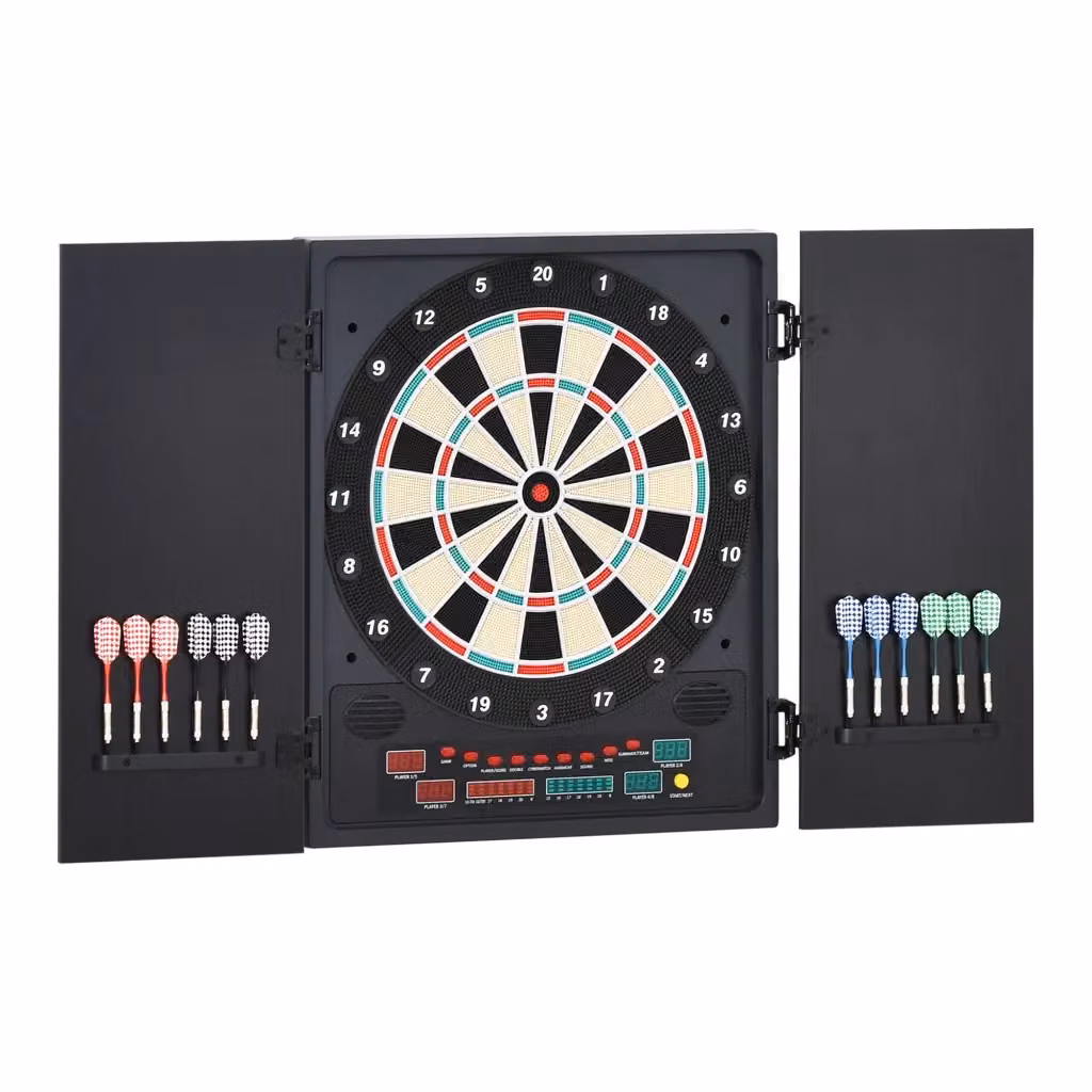 Bersaglio per Freccette Elettronico Digitale XYLO Nero con 27 Giochi, Display LED e 12 Freccette per 8 Giocatori – 2