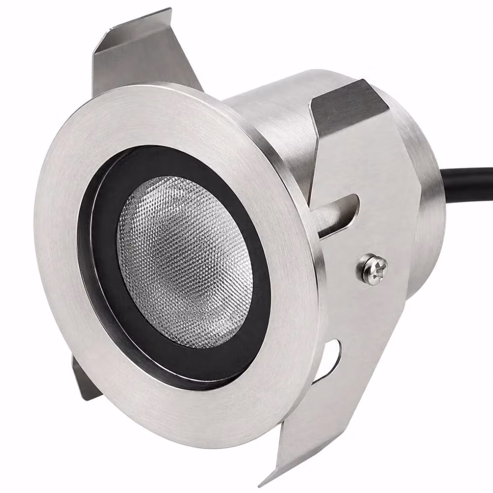 Luce LED da incasso a pavimento per esterni e interni, forma tonda in acciaio inossidabile argento, luce bianco freddo 6000K, protezione IP68 – 2