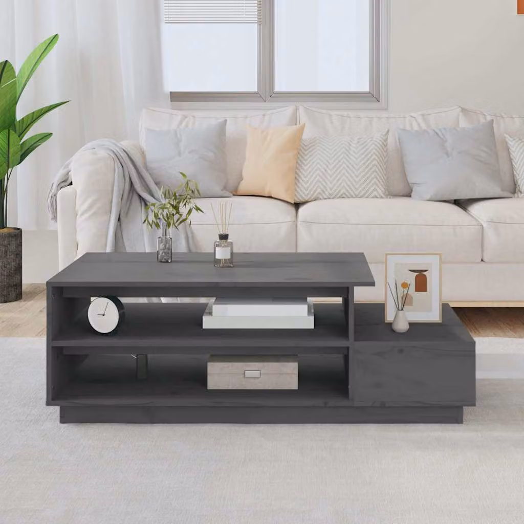 vidaXL Tavolino da Salotto Rustico in Legno di Pino Grigio L/P/H: 120 x 50 x 40,5 cm